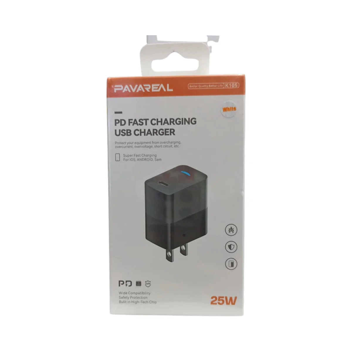 CARGADOR SIN CABLE TIPO C K105 25W BLANCO PAVAREAL