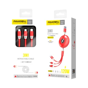 Cable Retráctil Triple 3 en 1 Pavareal Q50 Rojo - Carga y Datos