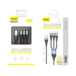 Cable de Datos Triple Negro Q35 Pavareal 3 en 1 (Micro USB, USB-C, Lightning)