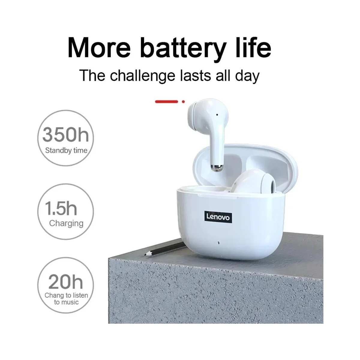 Lenovo ThinkPlus LP10 - Auriculares Bluetooth TWS Blancos Originales - Imagen 3